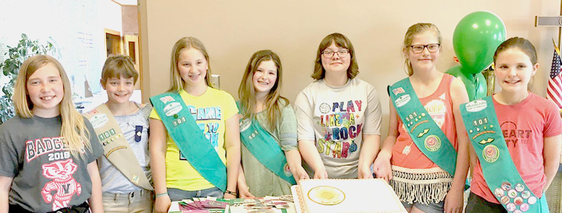 A ceremony was held to present the 2018 Bronze Awards to the Girl Scout Troop 101. Pictured are from L to R: Kaylee Hanson, Hailey Witte, Laramie Elliott, Marybelle Ward, Emma Kreutner, Taryn Tinant and Courntey Billings.