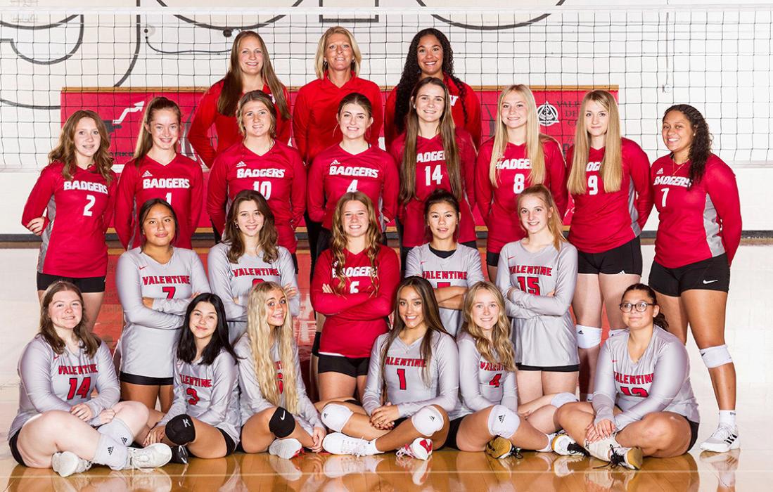 VHS Volleyball: Back Row; Coaches Samantha Hand, Julie Sherbeyn, Courtney Erby. 3rd Row: Caitlynn Mack, Aubrey Johnson, Kinsey Buechle, Finley Mosner, Lainey Egelhoff, Taycee Reimers, Ashlee Bacon, Malika Monroe. 2nd Row: Olena Felton, Savannah Fullerton, Kimber McGinley, Talia Wenig, Sam Sprenger. Front Row: Emma Kreutner, Brooklyn Rademacher, Rylee Ward, Ariana Blume, Cadence Swanson, Sari LaDeaux.