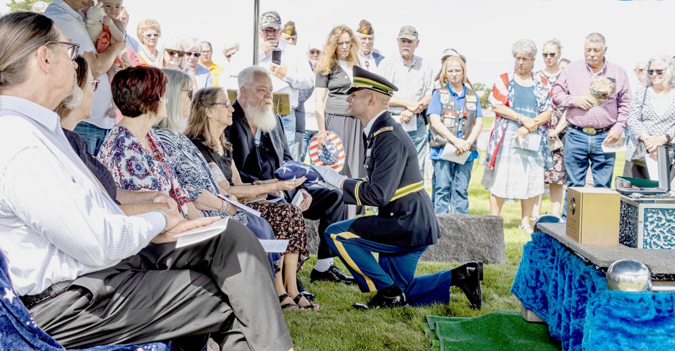 The U.S. Flag is presented to Connie Otterness of Zero Beach, FL, at the funeral of PFC Dale Thompson, Friday, June 30, 2023. Photos by Laura Vroman