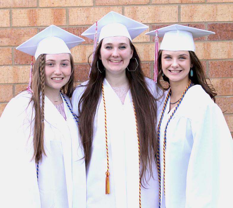 Valentine High School’s honor and welcome speakers are from L to R: Taylor Battershaw, Grace Maunu, and Sheldyn Rodgers. Photo by Amanda Long