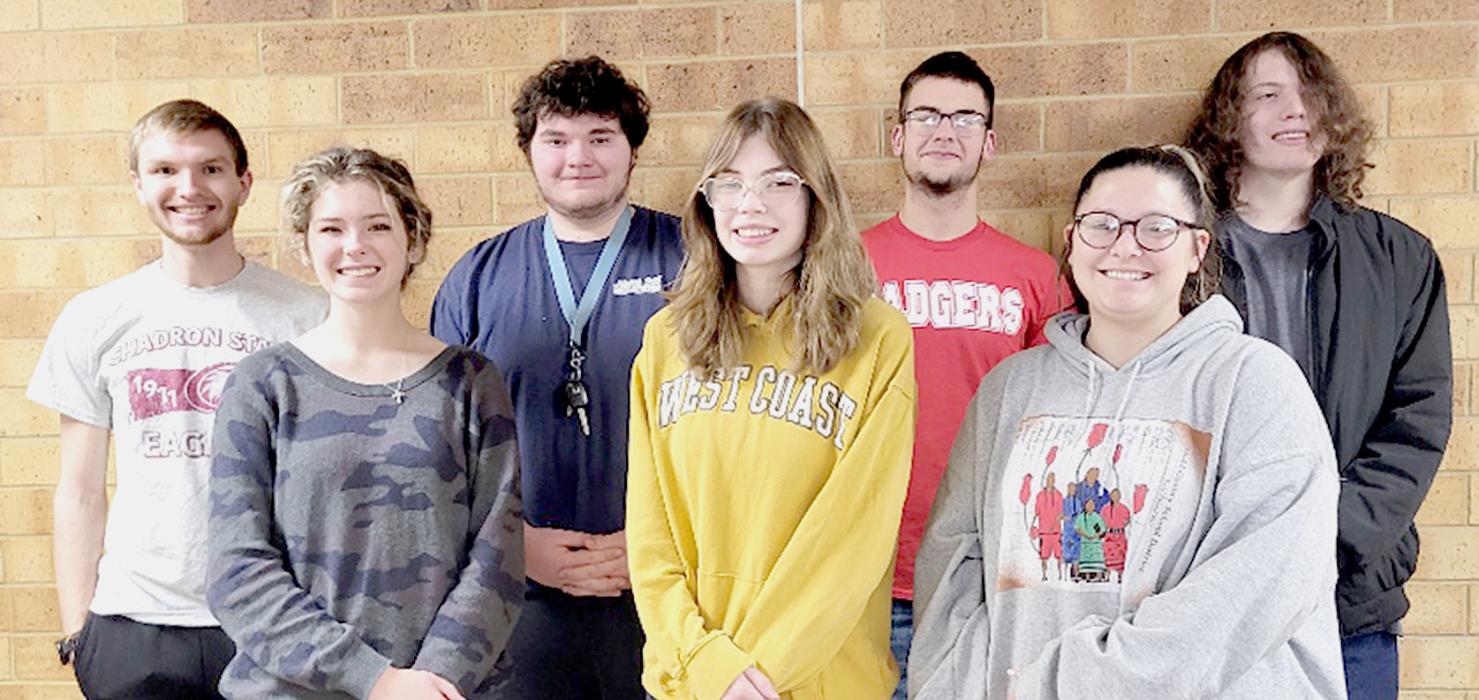 Pictured are from L to R: Grant Springer, Marybelle Ward, Titus Maunu, Neeley Cronin, Devlin Welch, Sari LaDeaux, and Patrick Caley.