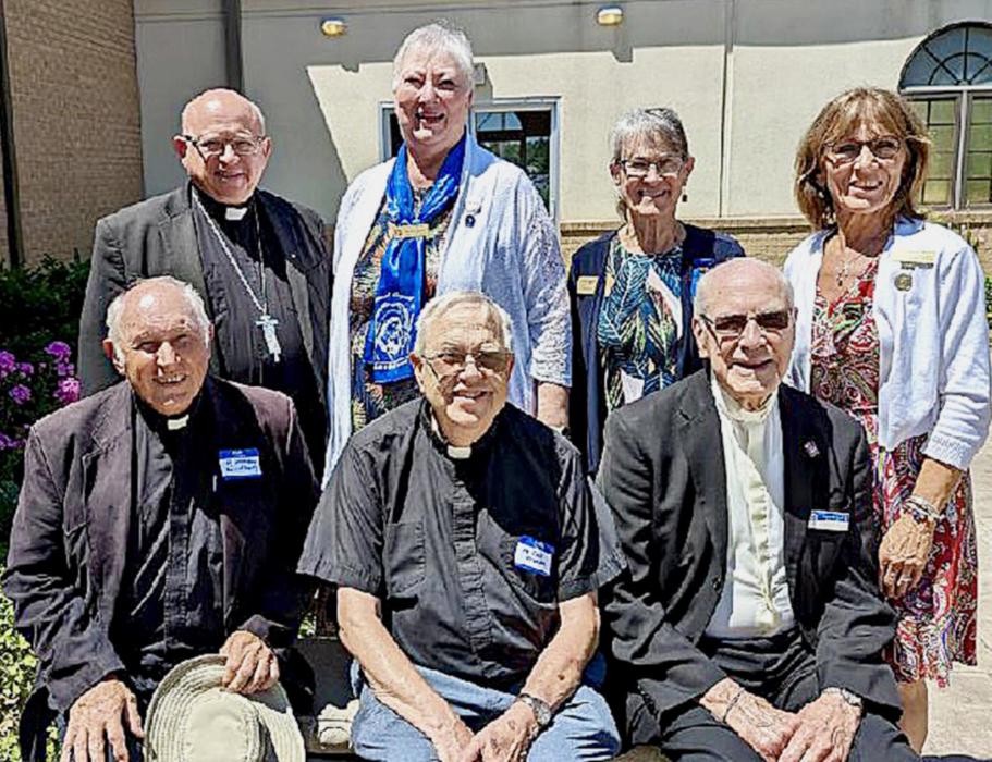 Diocese of Grand Island Bishop Joseph D. Hanefeldt, Past GIDCCW Province Directors Darleen Schulte of Prince of Peace Parish, Kearney; Susan Johnson of St. Nicholas Parish, Valentine; Marylin Ericksen of St. Mary’s Parish, Mullen; Fr, Lou Nollette of St. Mary’s Parish, Nenzel; North Platte Deanery Spiritual Adviser, Fr. Dave Rykwalter; Grand Island Deanery Spiritual Adviser; and Fr. Stephen Deaver, GIDCCW Spiritual Adviser. Not pictured Fr. C. P. Varghese, Alliance Deanery Spirituality Adviser.