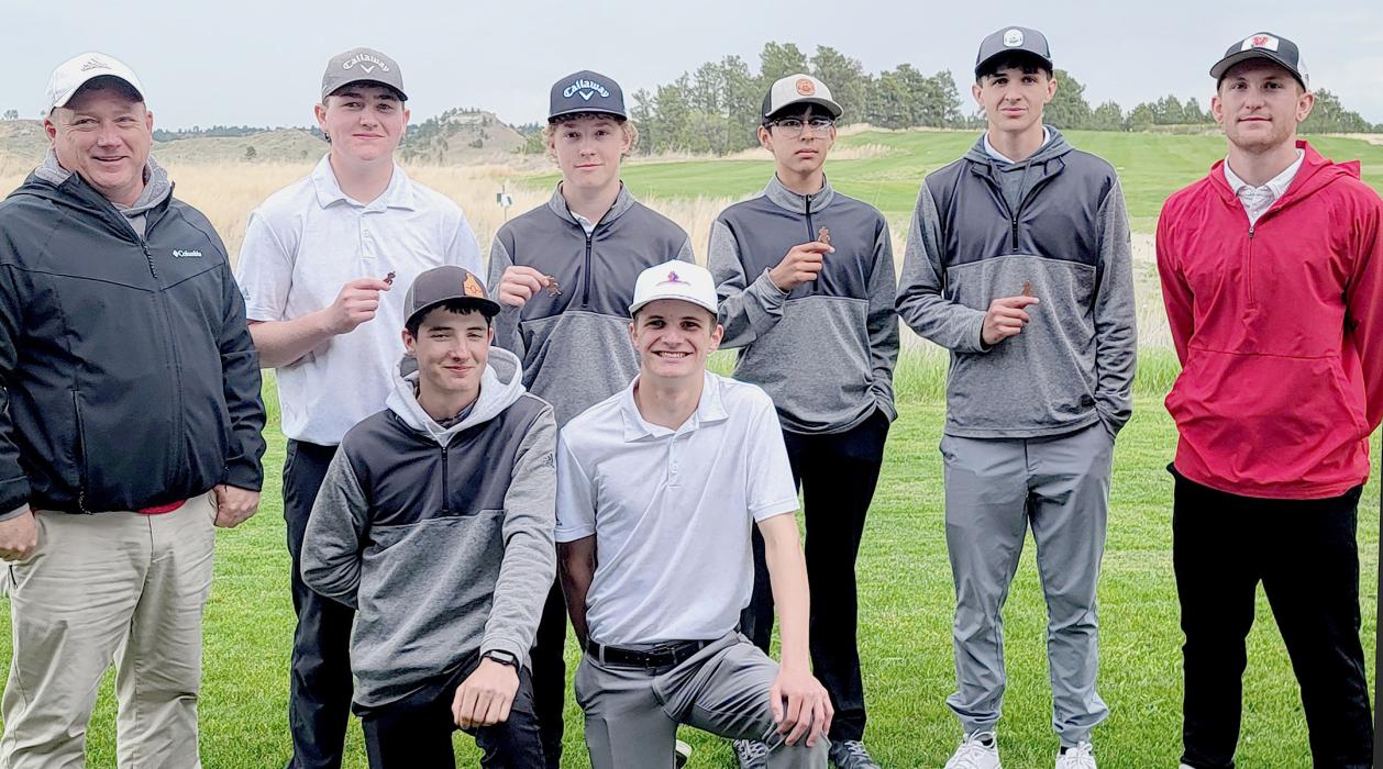 Pictured are back row, L to R: Coach Devin Muirhead, Thurston Ravenscroft, Garrett Cumbow, Tanner Two Strike, Caden Stankoski, and Coach Coleman. Front row, L to R: Reeves Witte and Cooper Jordan.