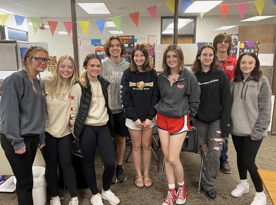 Pictured from L to R: McKenna Elliott, Hanna Bitner, Nicole Williams, Preston Stoeger, Jessa Klabenes, Finley Mosner, Makenzie Ward, Tanner Yager, Zoe O’Keefe.