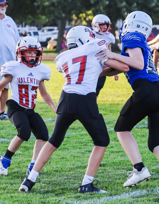 Taylor Two Strike #17 on tackle, with Keenan Preituer # 82 coming in to assist.