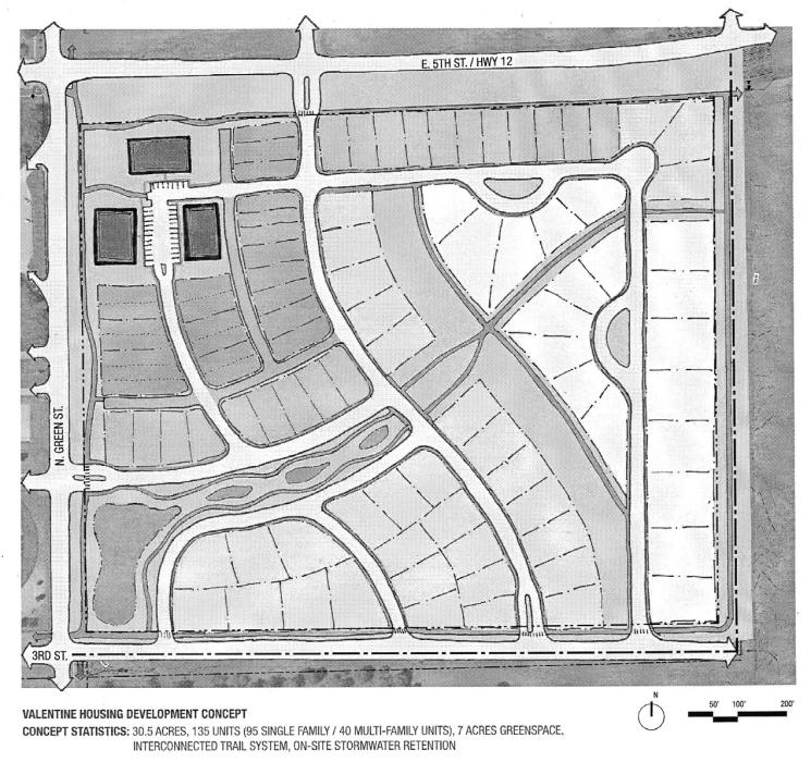 The Valentine City Council discussed plans for a new neighborhood located to the east of the Valentine High School. The above map was the initial plan that was discussed with many, “what if’s,” and “how about’s,” along with the possibility of grants to help fund the construction.