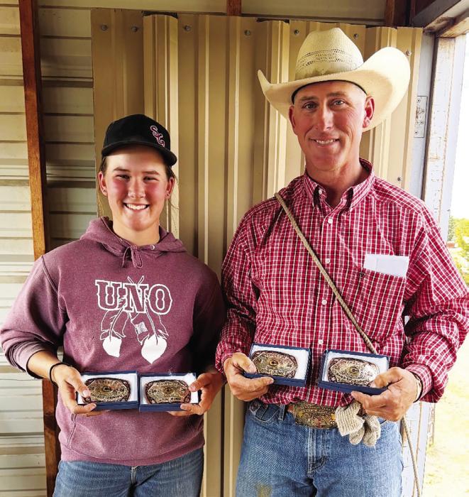 Talon and Clete Scheer, Ribbon Roping and Hide Race winners.