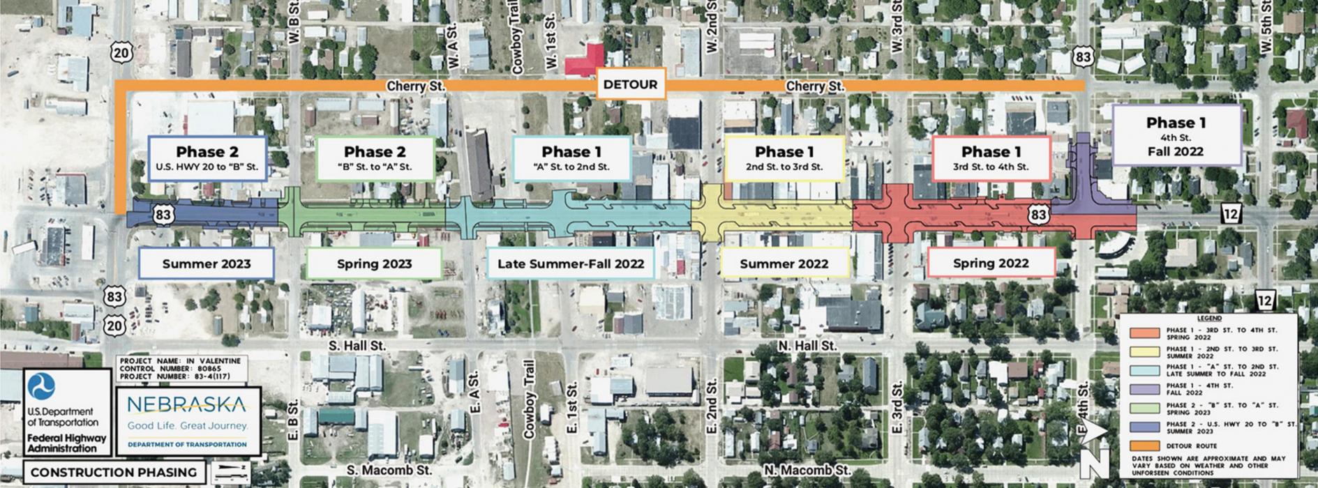 The construction on Valentine’s Main Street will be done in phases. Beginning March 14, 2022, detour signs will divert traffic from Main Street to Cherry Street. After that Phase I will begin on Third Street to Fourth Street the spring of 2022. Of note is the actual look of Main Street. Mark Kovar said there WILL NOT be bump-outs mid-block, but there will be at the following intersections: First, Second, Third, and a part of Fourth streets.