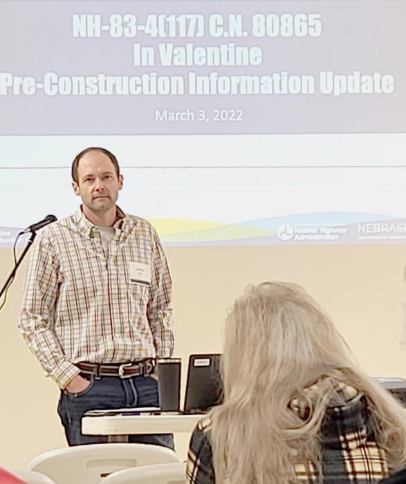 Jason Lehn of NDOR gave the presentation, Thursday, March 3, 2022 on the upcoming phases for Main Street construction. Photo by Laura Vroman