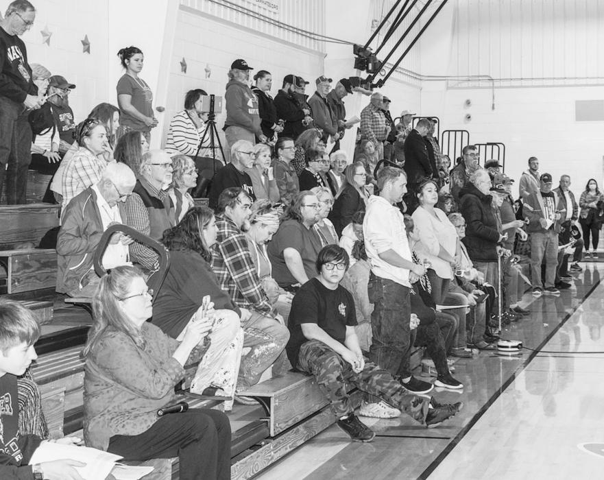 Above, veterans stand during the VMS Veterans Day program while students pass out poppies to thank them for their service. Photos by Laura Vroman