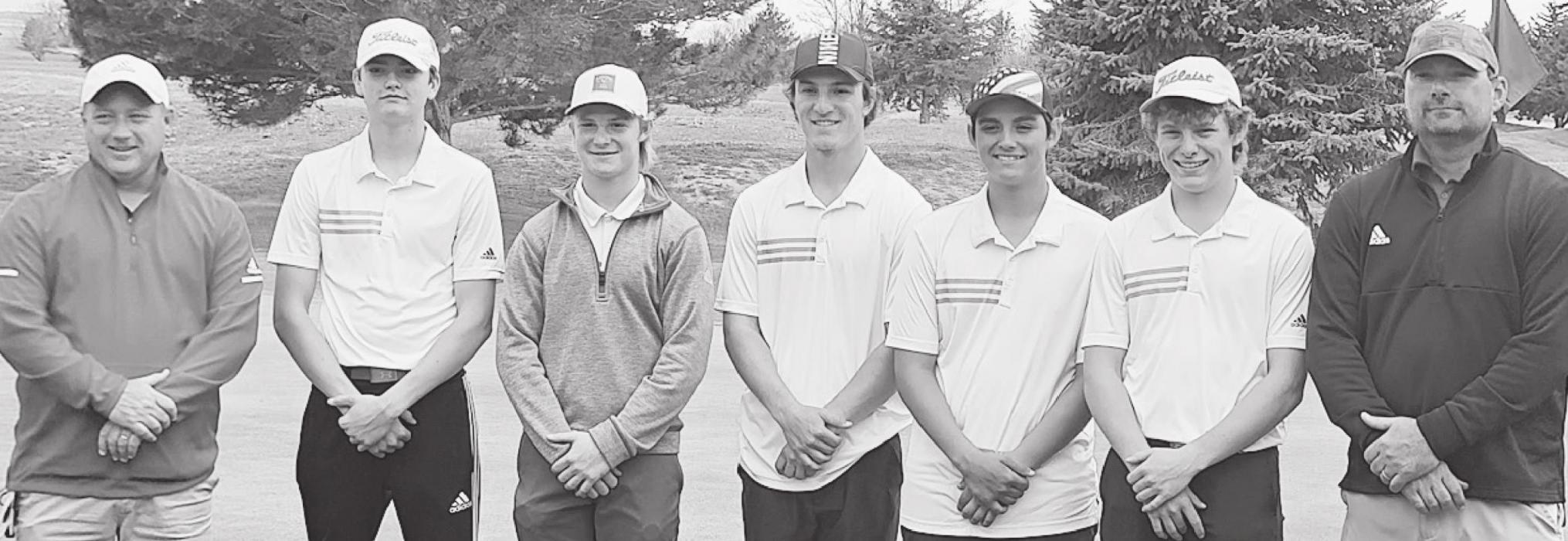 Pictured are from L to R: Coach Devin Muirhead, Jackson Ravenscroft, Chris Williams, Ryan O’Kief, Kane Fowler, Brysen Limbach, and Coach Larsen.
