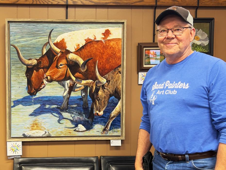 David Dorsey’s acrylic painting Cattle Crossing received Best of Show at the Sand Painter’s Art Club’s Spring Show.