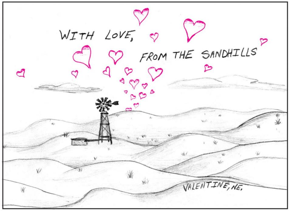 Madison Kelber wins Valentine’s Day card contest sponsored by the Valentine Chamber of Commerce.
