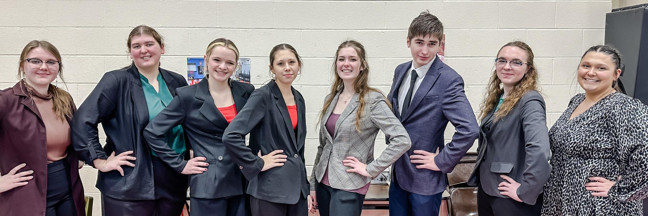 Pictured are from L to R: Praise Maunu, Jenalee Garwood, River Doyle, Josie Shaul, Marybelle Ward, Landen Mooney, Camilla Brown, and Sari LaDeaux.