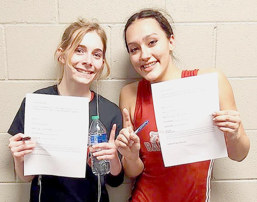 Joslyn Yarbrough and Ariana Blue placed second and qualified for NSAA STATE Wrestling. Photo by Jan Smith