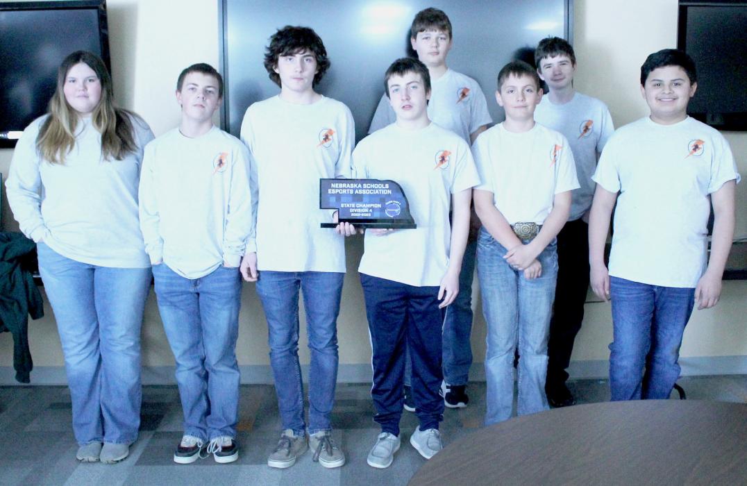 C-K eSports team are pictured from L to R: Morghean Covey, Tyson Hill, Mason Jones, Tripp Hill, Dawson Fleagle, Isaac Pitken, Logan Hendrix, Emiliano Garza. Not pictured Justin Wyckoff.