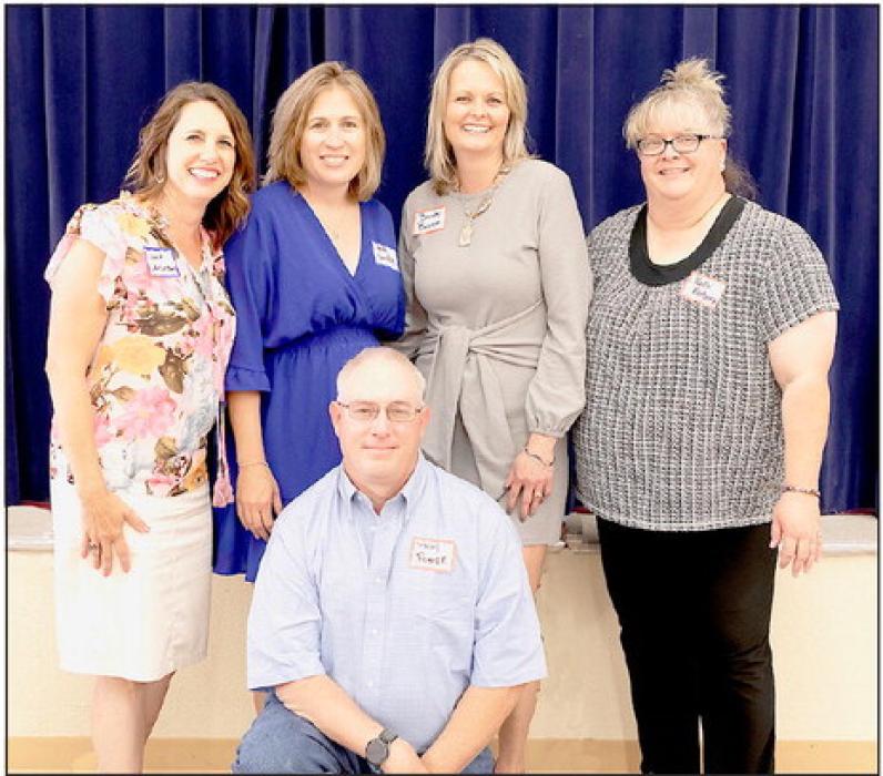 The Class of 1993 are pictured, back row, L to R: Janet (Ebert) Lancaster, Ashley (Brown) Sandoz, Brandy (Shelbourn) Barrett, and Kalli (Osgood) Kieborz. Front is Willy Foster.