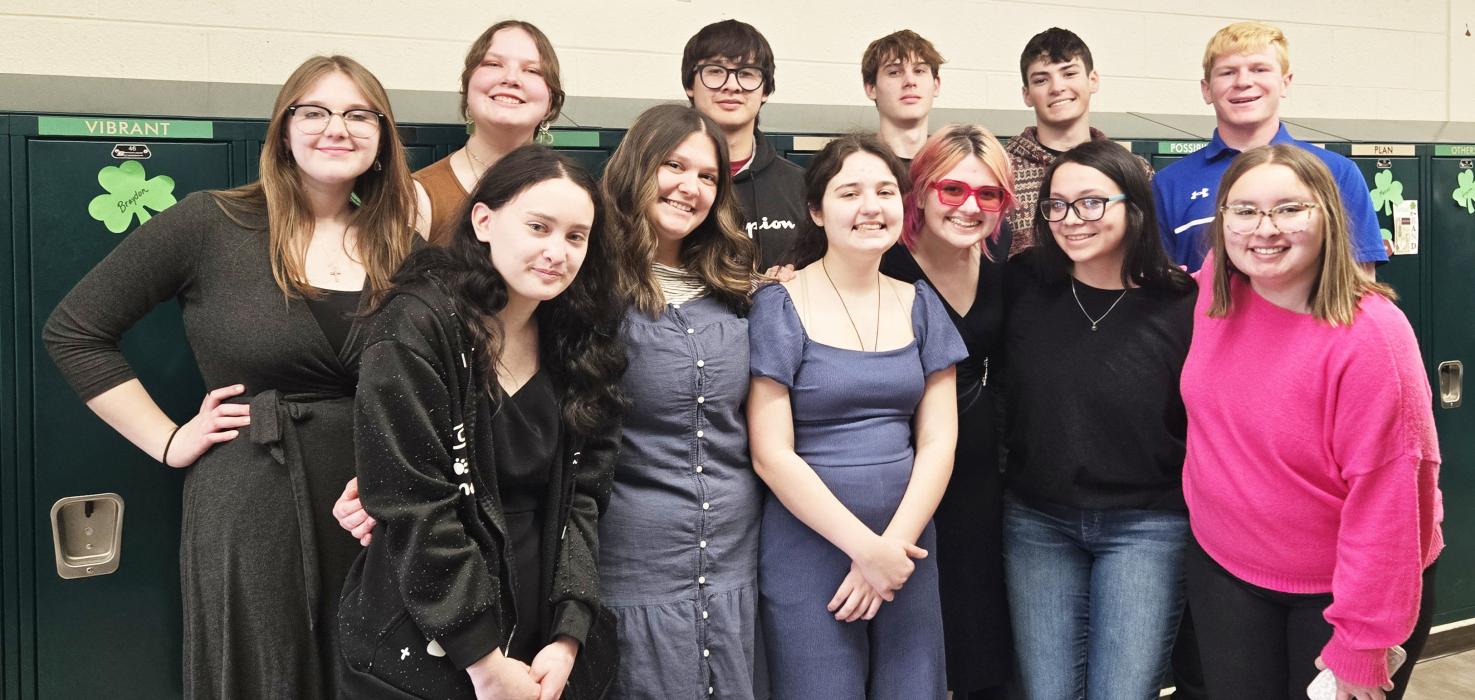 Choir students are pictured back row, L to R: Praise Maunu, Hope Woodraska, Roman Dillon, James Ayers, Allen Ward, Isaac Utecht. Front row, L to R: Suryia Huff, Sari LaDeaux, Evelyn Rolfe, Lilybet Rolfe, Zoey Dorian, Brooklyn Coyle. Not pictured: Braydon Musolf, Dylan Kite, Jason Manawal, Keeleigh Burge.