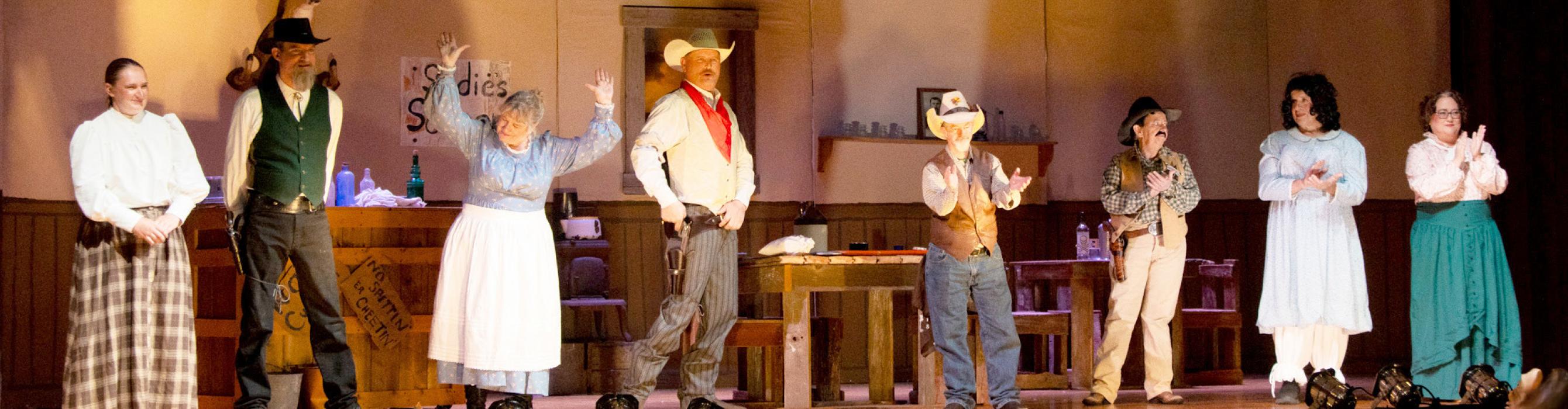 The Valentine Players take a bow at the end of their performance. Pictured are from L to R: Aubrey Jeffcoat, Jack Liddy, Jean Vackiner, Jim Liddy, Director John Hanzlicek, Karen Bice, and Robin Roth. Photos by Tina Boone