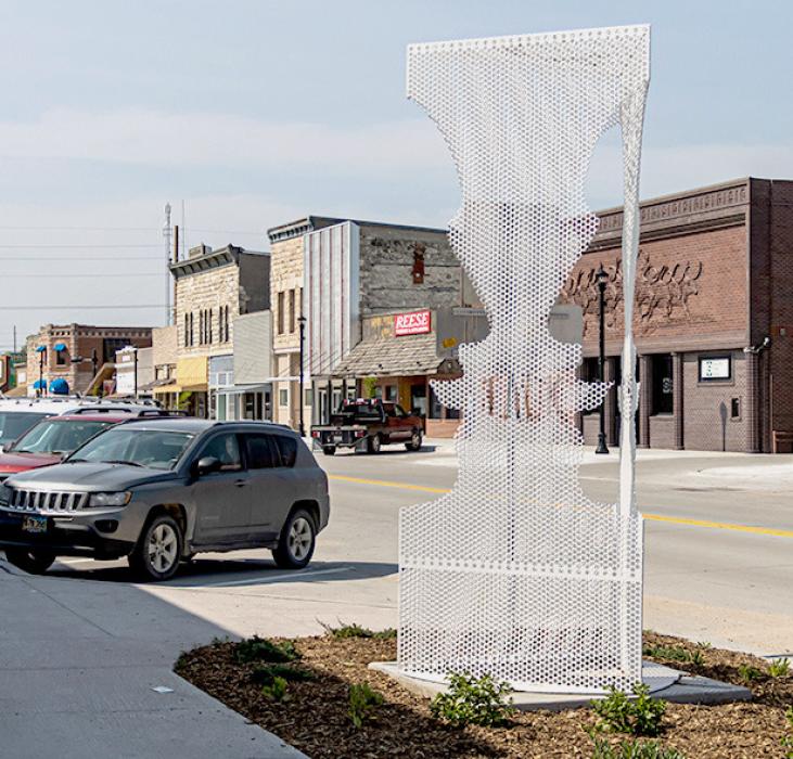 TALK-TALK-SMILE is located on Third and Main Street and was created by Leslie Bruning of Omaha. Photos by Laura Vroman