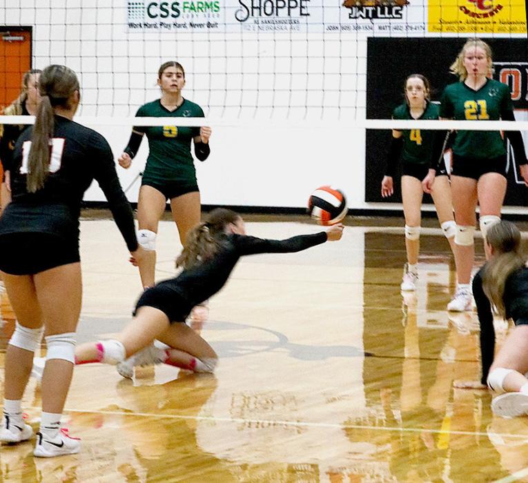 Kate Cox #19 digs the ball out of the net against the Lady Hawks. Photos by Shontell Rosberry