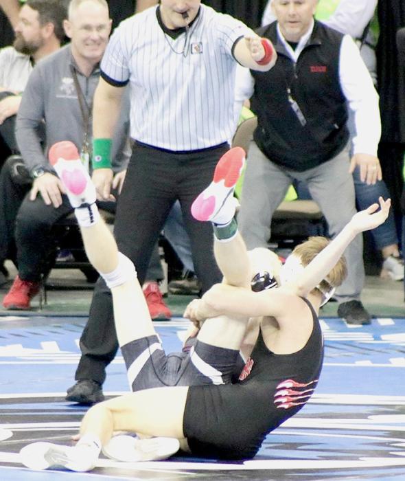 Gavin Sandoz wrestled at 138#. “Gavin ended his career giving it his all,” said Coach Shane Allison.