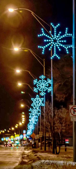Day time, and night time decorations line Valentine’s Main Street and highways! It’s hard to imagine that each decoration is between six and eight feet tall! Photos by Laura Vroman