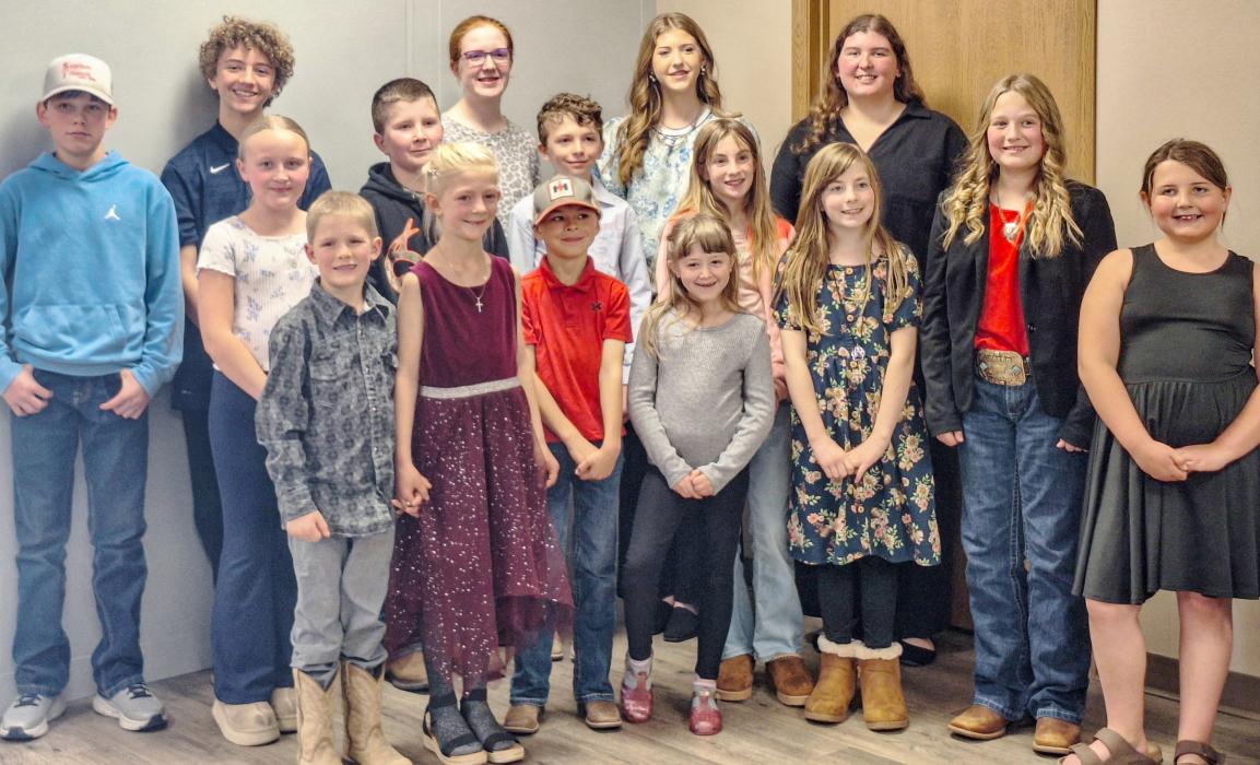 Pictured are back row, L to R: Keene Taylor, Ezra Dorsey, Brooke Brashears, Maysa Jones, Jenalee Garwood. Middle row, L to R: Adley Swanson, Cam Brashears, Boe Tetherow, Bristol Danielski. Front row, L to R: Caleb DeWeerd, Isabella DeWeerd, Brooks Tetherow, Liberty Dean, Kyndel Danielski, Makamry Jones, Jenessa Garwood. Not pictured: RJ Dean.