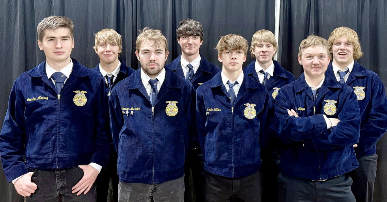 Welding Team, back row, L to R: Laken Krogman (MIG), Reeves Witte (MIG), Prent Parker (OA), Westin Witty(ARC). Front row, L to R: Landen Mooney (A), Trevor Burdick (ARC), Deklin Titus (TIG), Jennings Morgan (TIG).