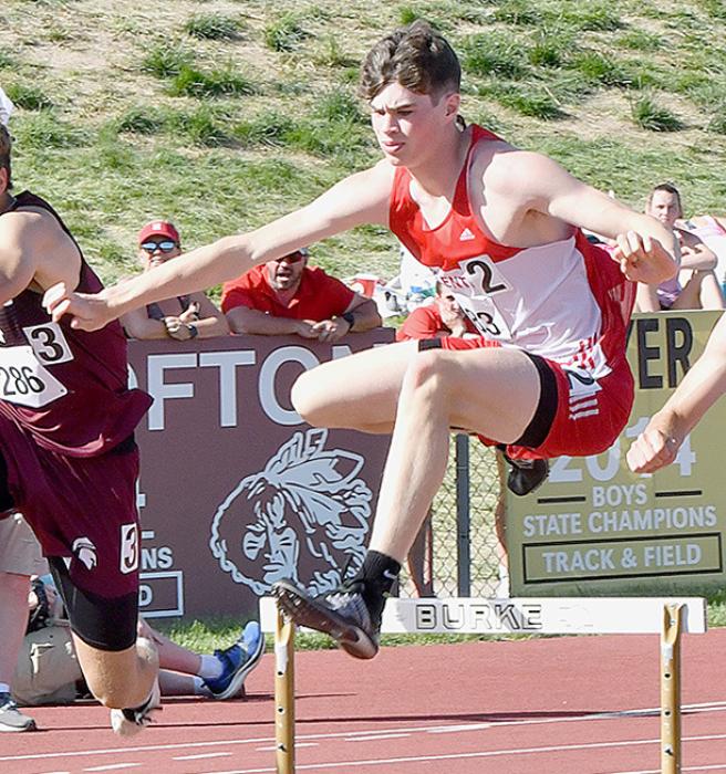 Isaac Cronin competed in Class C Boys 300 Meter Hurdles and brought home a sixth place medal.