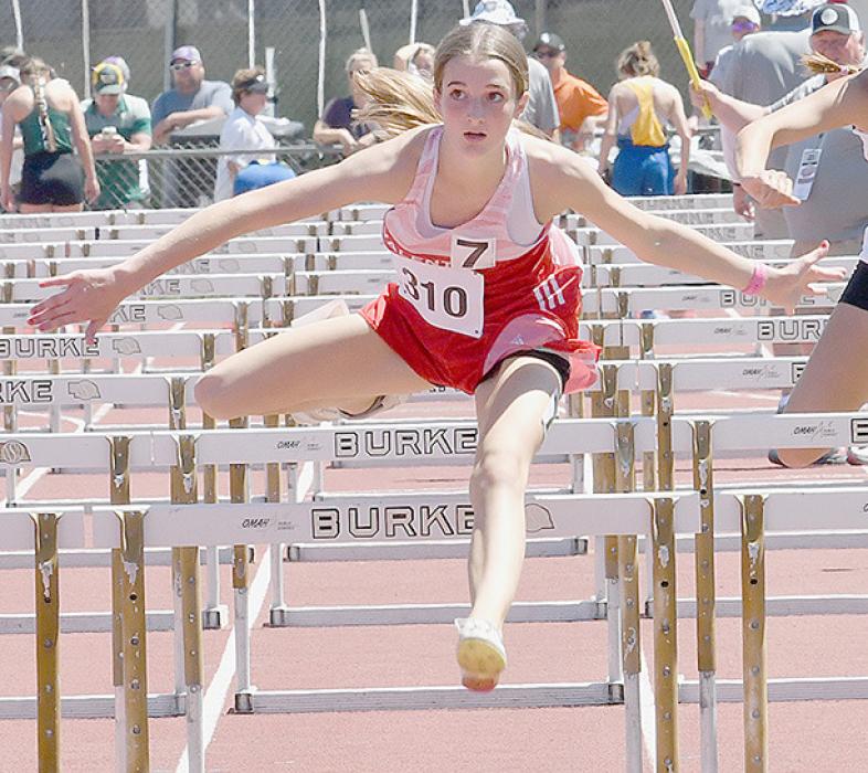 Freshman Paige Sprenger qualified for the 2024 NSAA State Track meet in both the Class C Girls 110 Meter Hurdles and 300 Meter Hurdles.