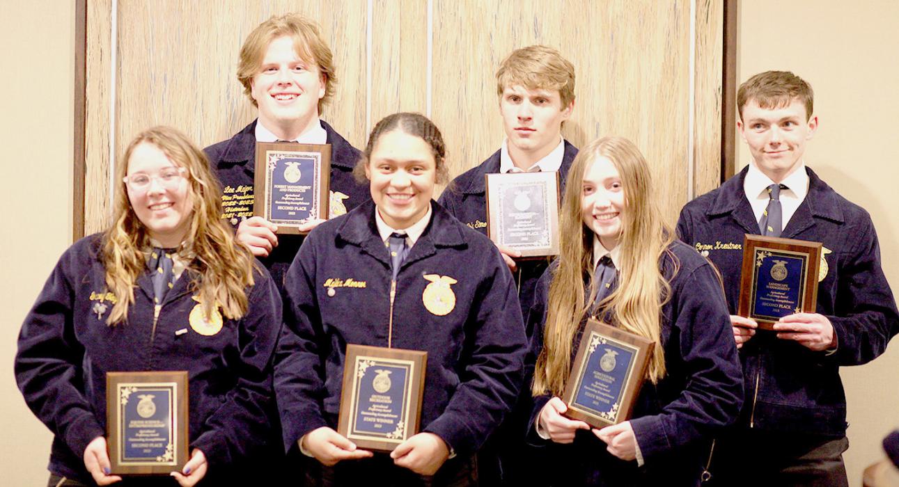Valentine FFA earned several Proficiency Results. Pictured are back row, L to R: Lee Major, Cole Simon, and Connor Kreutner. Front row, L to R: Gracey Taylor, Malika Monroe, and Taylor Battershaw.