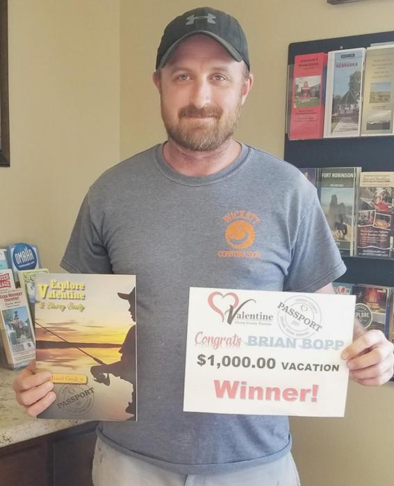 Brian Bopp of Valentine was the Cherry County Tourism $1,000 Passport winner.