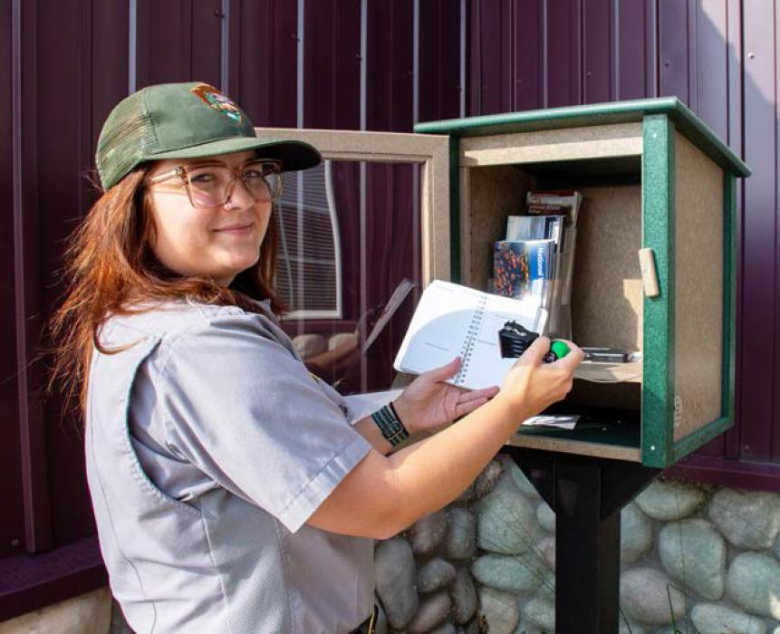 New this fall, the Visitor Center installed a Free Little Library outside the main entrance, along with passport stamp to allow interaction with the public after hours.