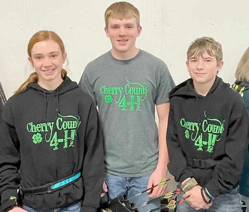 State 4-H Indoor Archery Cherry County participants are pictured from L to R: Ayden Naslund, Dylan Naslund, Kaden McNare.