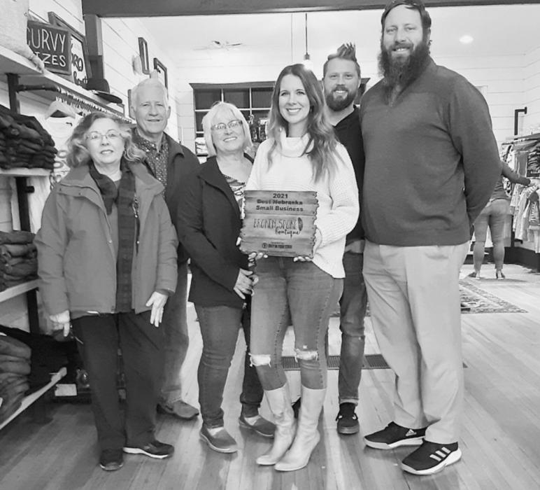 Broken Spoke was selected by Only In Your State as being the best small business, and was recognized by the Valentine Chamber of Commerce. Pictured are from L to R: Joanne Nelsen, Dean Jacobs, Nadeane Allard, Whitney Mayhew, Phil Mayhew, and Chris Hernstrom.