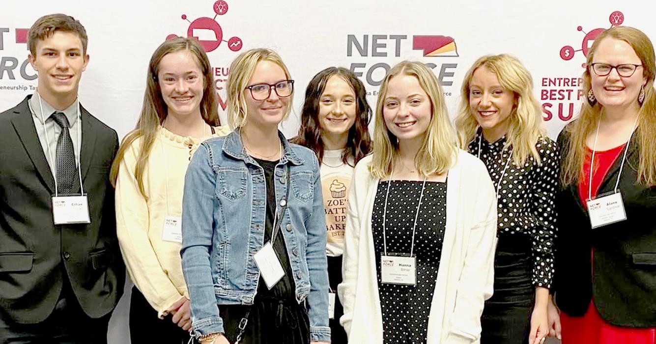 Pictured are Valentine FBLA members from L to R: Ethan Cozad, Aubrey Benson, McKenna Elliott, Zoe O’Keefe, Hanna Bitner, Mataya Morrison, and Advisor Alana Cardinal.