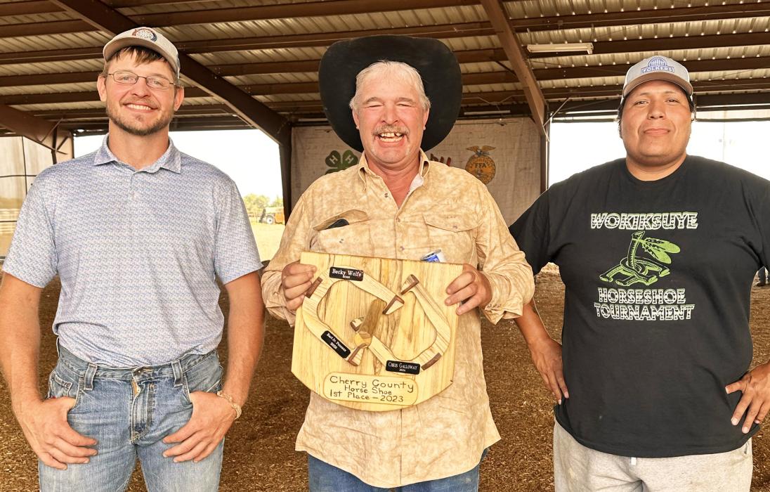 Singles - first place, Aaron Galloway; second place, Earl Peneaux Jr.; third place Augie Galloway. Doubles - first place team Earl Peneaux, Jr., and Derek Wolfe; second place team, Becky Wolfe and Vic Torson. Pictured are from L to R: Augie Galloway, Aaron Galloway, and Earl Peneaux, Jr.