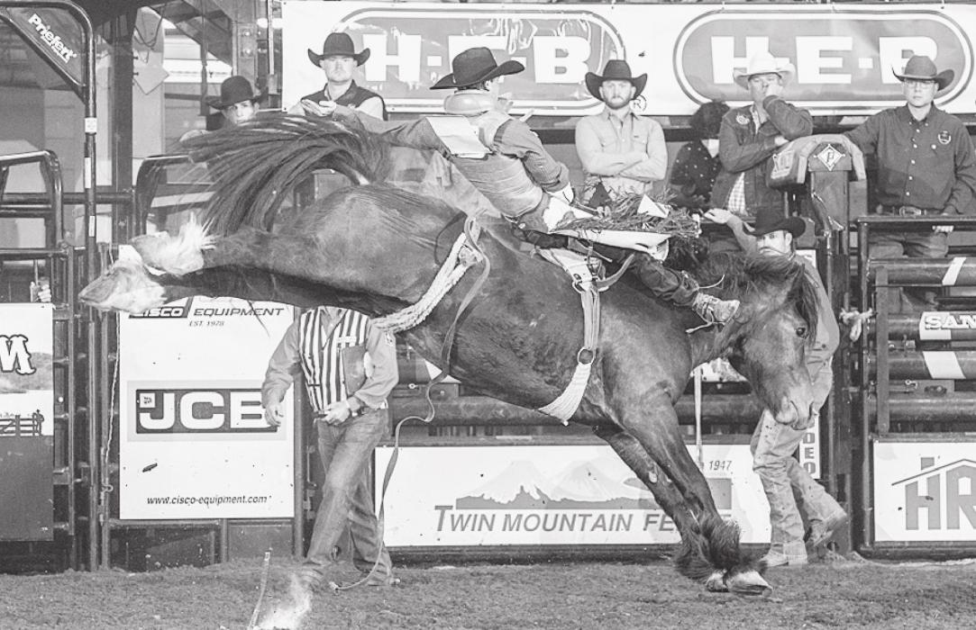 Bareback rider Garrett Shadbolt, just two years removed from being named the PRCA’s Rookie of the Year, has qualified for the National Finals Rodeo for the first time in his career. He is from Merriman, Nebraska, and competed in wrestling and rodeo at Doane College. Photo by Ric Andersen