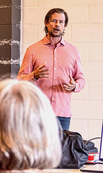 Patrick Moore, owner of Goodlife Architecture shared some of the designs created using the former Shopko building, to turn it into a convention and wellness center. Photo by Laura Vroman