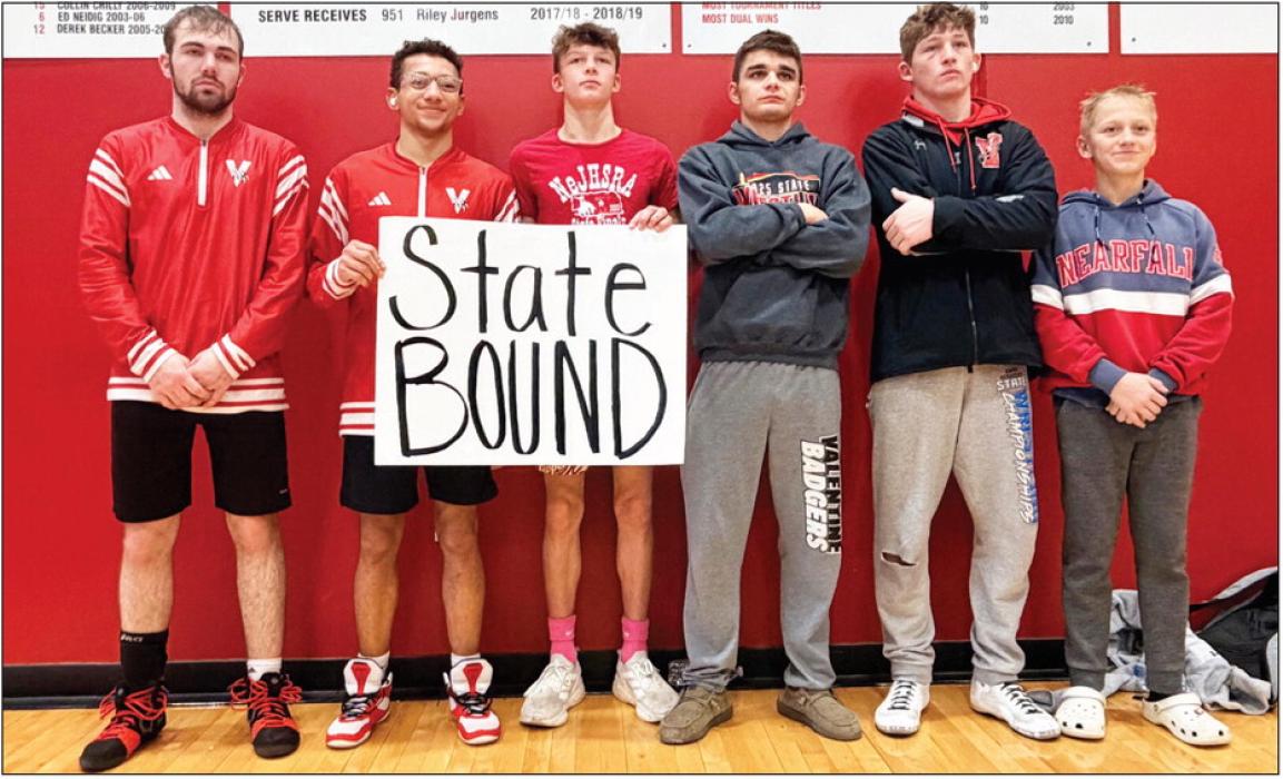These guys punched their ticket to NSAA State! Congratulations! Pictured are from L to R: 157 - Trevor Burdick, 132 - Jekhi Williams, 113 - Deklin Titus, 126 - Rownan Eggert, 165 - Parker Chavez, and 106 - Brayden Stec. Photos by Lorena Eggert