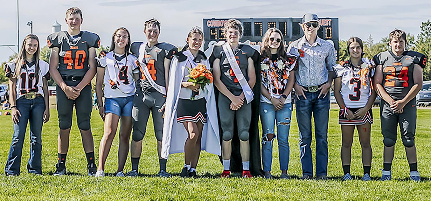 Cody-Kilgore Homecoming Royalty are pictured from L to R: Sophomore Attendants Allie Heath and Cooper Pitkin, Princess Urte Noreikaite and Prince Parker Andrews, Queen Barbora Bilkova and King Byron Skinner, Junior Attendants Aubree Johnson and Kamryn Tucker, Freshman Attendants Rachel Farley and Hesston Fay. Photos by Shontell Roseberry