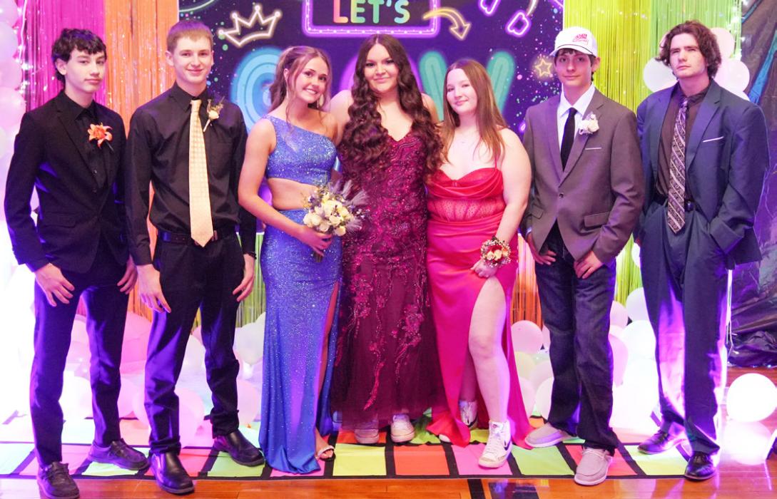 C-K sophomore class, at right, (2028) is pictured from L to R: Teagen Fish, James Walkling, Lillian Ravenscroft, Aubryanna Schmit, Joycelyn Besco, Isaac Pitkin, and Logan Hendrix.